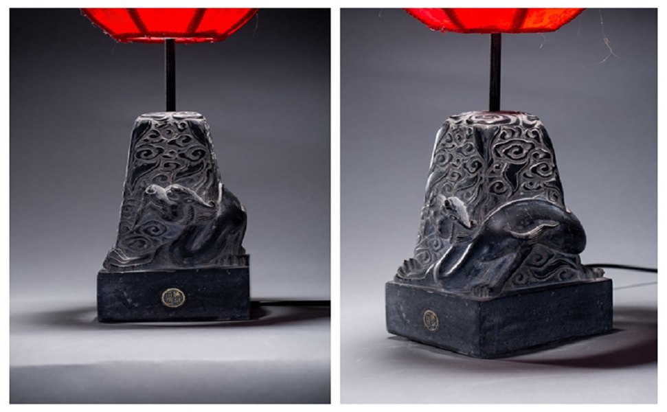 臺燈上的青龍，被雕刻家雕刻得惟妙惟肖.